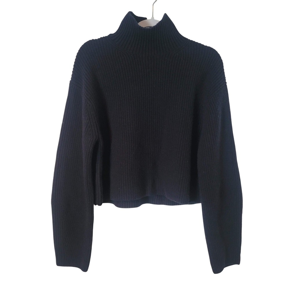 & Other Stories Atelier Navy Blue Merino Wool Ribbed Mock Neck Chunky Sweater S